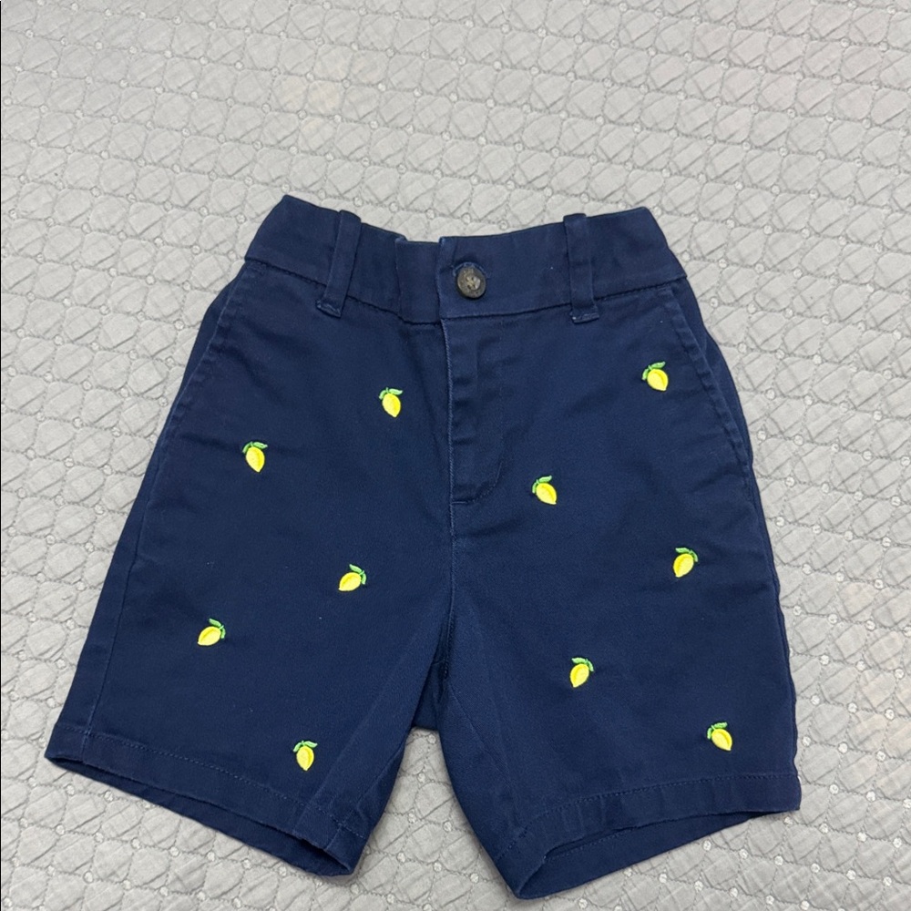 Janie and Jack Navy Kids Shorts with Lemon Embroidery